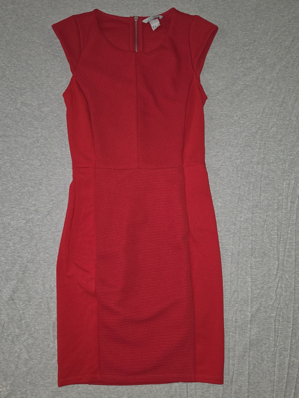 H&M Red Cap-Sleeve Midi Sheath Dress